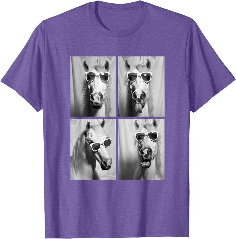 Funny Animal Photography Clothing Co. Cute Horses with Sunglasses Hipster Photo Booth Memes T-Shirt - Purple Heather