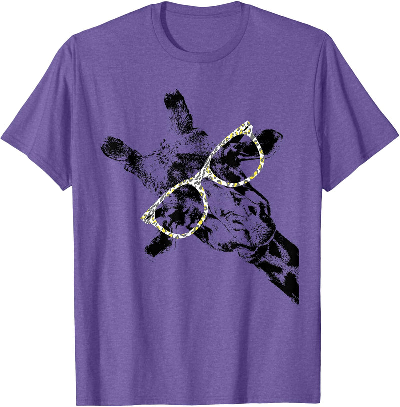 Giraffe Print Clothes Hipster Merch Giraffe Tee Vintage Animal Leopard Print Glasses T-Shirt - Purple Heather