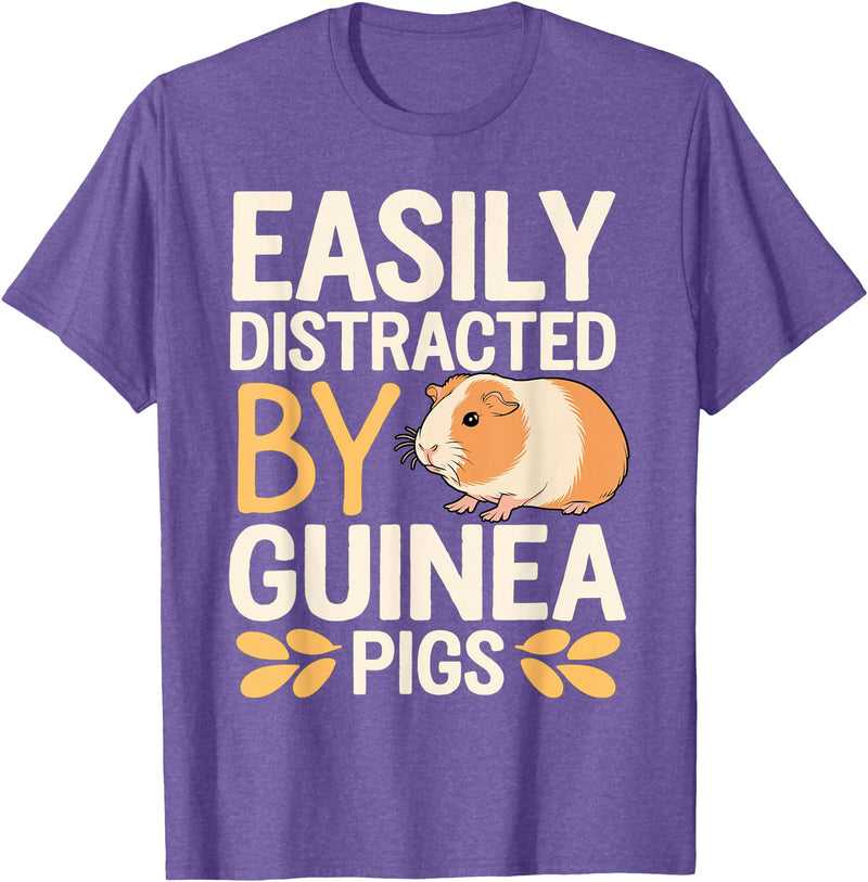 Easily Distracted by Guinea Pigs Outfit Guinea Pigs Jokes Easily Distracted by Guinea Pigs Sarcastic T-Shirt - Purple Heather