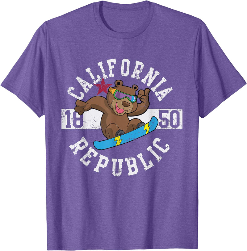 California Gift Kids Boys Girls Men Women Mom Dad California Republic Bear Snowboarder Snowboarding Snowboard T-Shirt - Purple Heather
