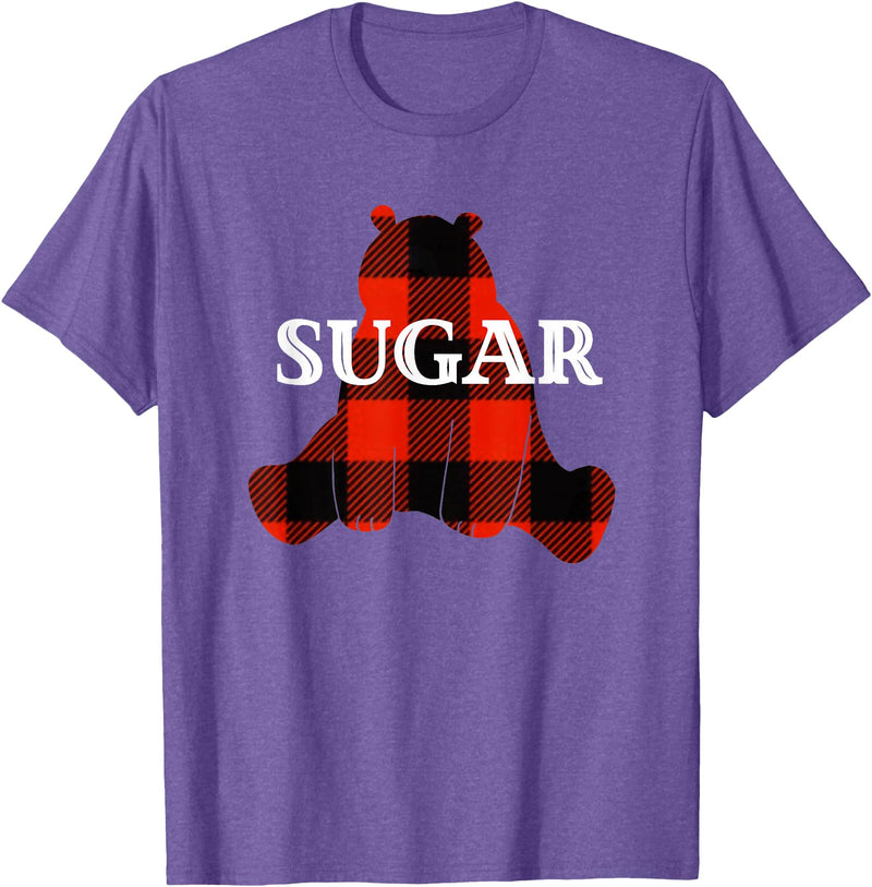 Buffalo Plaid Bear Designs Sugar Nickname Bear Buffalo Plaid Design T-Shirt - Purple Heather