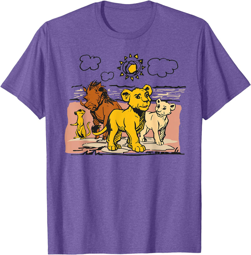 Disney The Lion King Live Action Sketched Group Portrait T-Shirt - Purple Heather