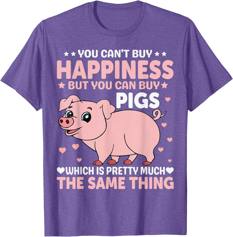 Funny Pig Farm Piggy Farmer Farming Gifts DAIMMER You Can't Buy Happiness But You Can Buy Pigs Which Is Pretty T-Shirt - Purple Heather