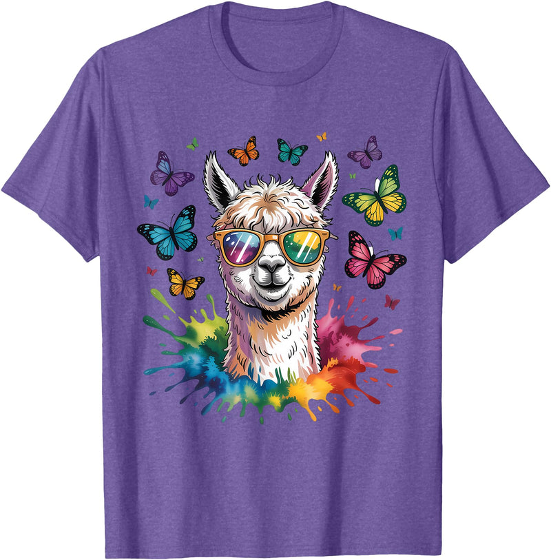 Funny Llama Lover Graphics Cute Llama with Sunglasses Animal Art Graphic Funny Alpaca T-Shirt - Purple Heather