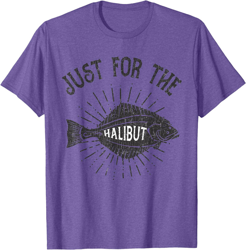 Fishing T Shirt Emporium Just For The Halibut Fish Fisherman Funny Fishing Pun T-Shirt - Purple Heather