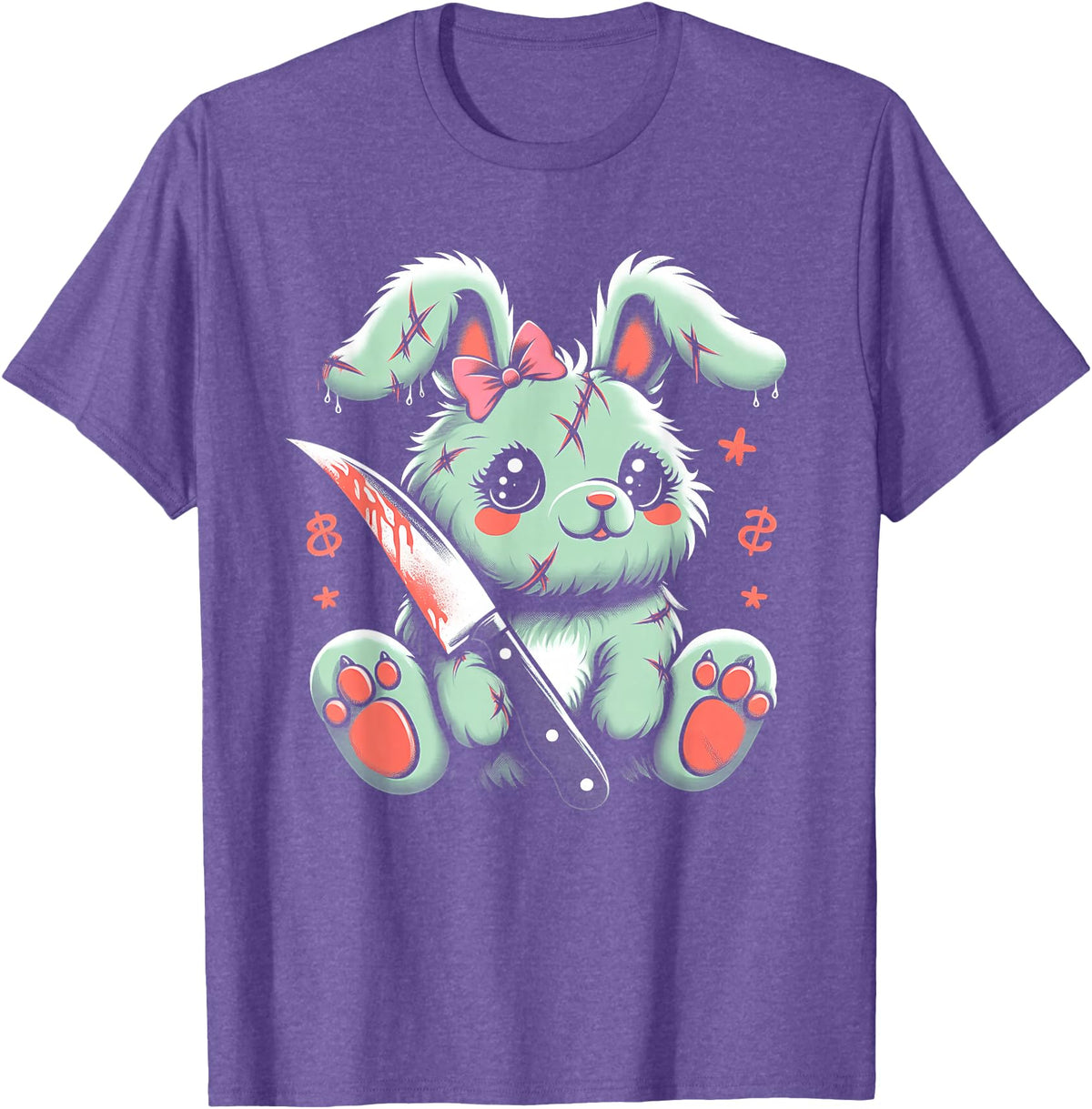 Creepy Cute Bunny Rabbit Alt Goth Grunge Horror Aesthetic T-Shirt (Black) in Purple Heather