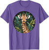 Nature Wildlife Giraffe Safari Jungle Giraffe With Tropical Jungle Leaves T-Shirt - Purple Heather