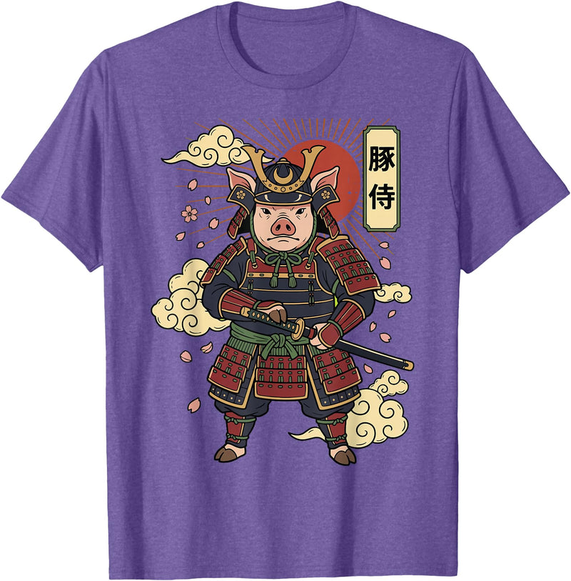 Samurai Pig Anime Japan Pig Samurai Japanese Warrior T-Shirt - Purple Heather