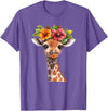 Aesthetic Giraffe Art Cute Floral Giraffe With Flower Crown T-Shirt - Purple Heather