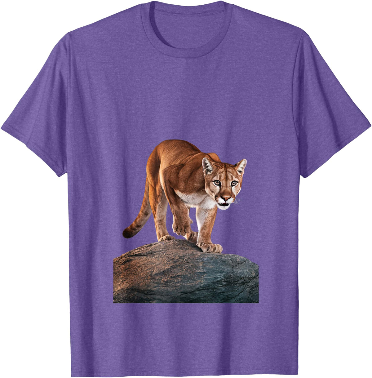 Mountain Lion Prowling and almost about to attack Mountain Lion on The Hunt and About to Pounce T-Shirt - Purple Heather