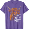 Scottish Highland Cow Lovers men woman kids Highland Cow Just A Little Moody Flower Cattle Hairy Cow T-Shirt - Purple Heather