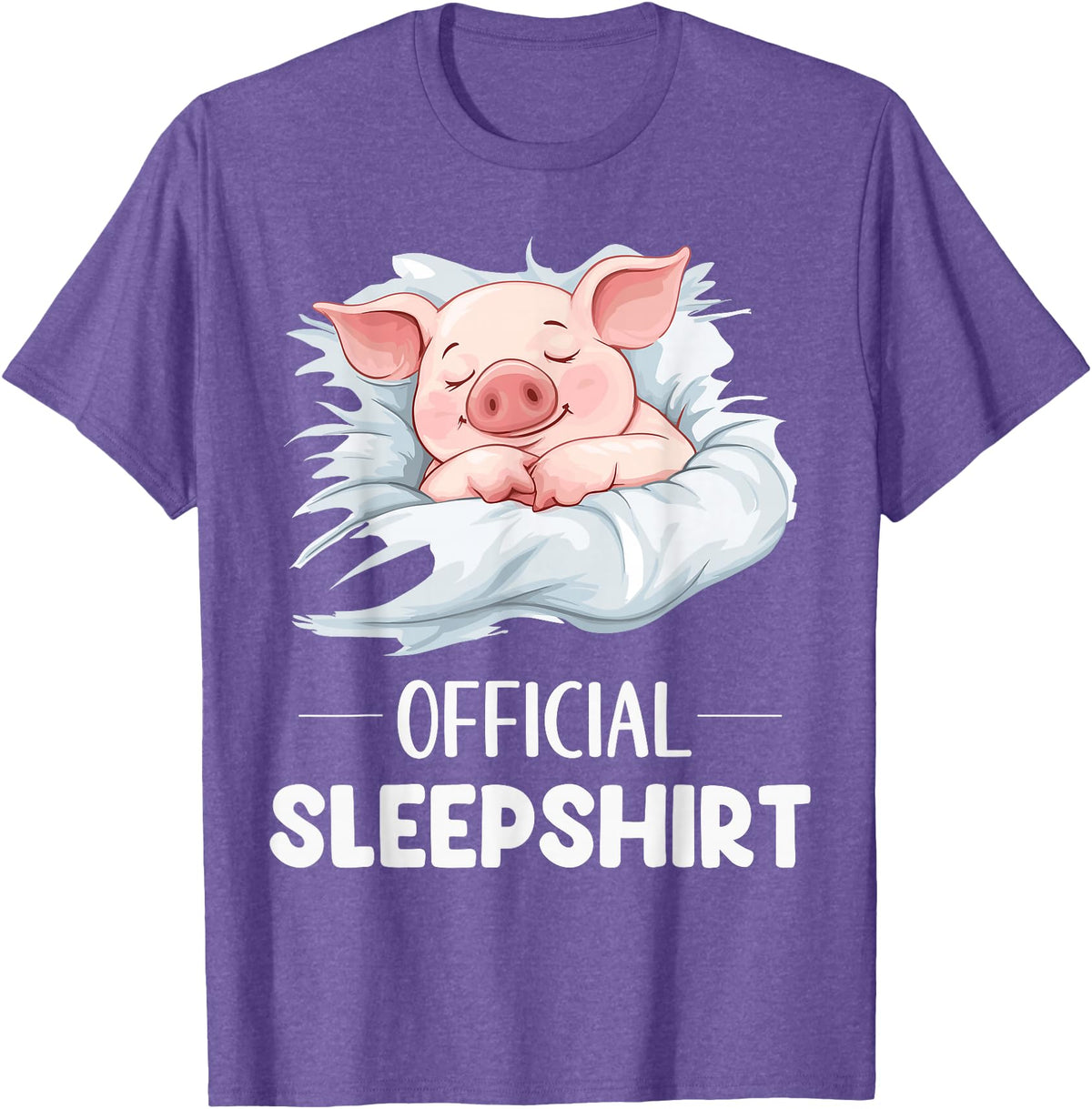 Cute Sleeping Pig Nightgown Sleepwear Pajama Official Sleepshirt Cute Sleeping Pig Animal Lovers Pajama T-Shirt - Purple Heather