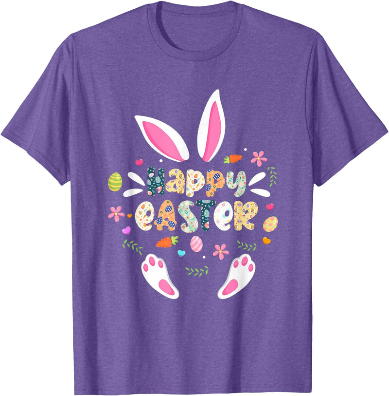 Happy Easter Bunny Rabbit Face Funny Easter Day Women Girls T-Shirt (Navy Blue) in Purple Heather