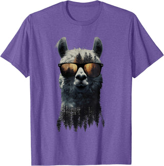 Funny Llama Lover Graphics Funny Alpaca Llama with Sunglasses Animal Graphic T-Shirt - Purple Heather