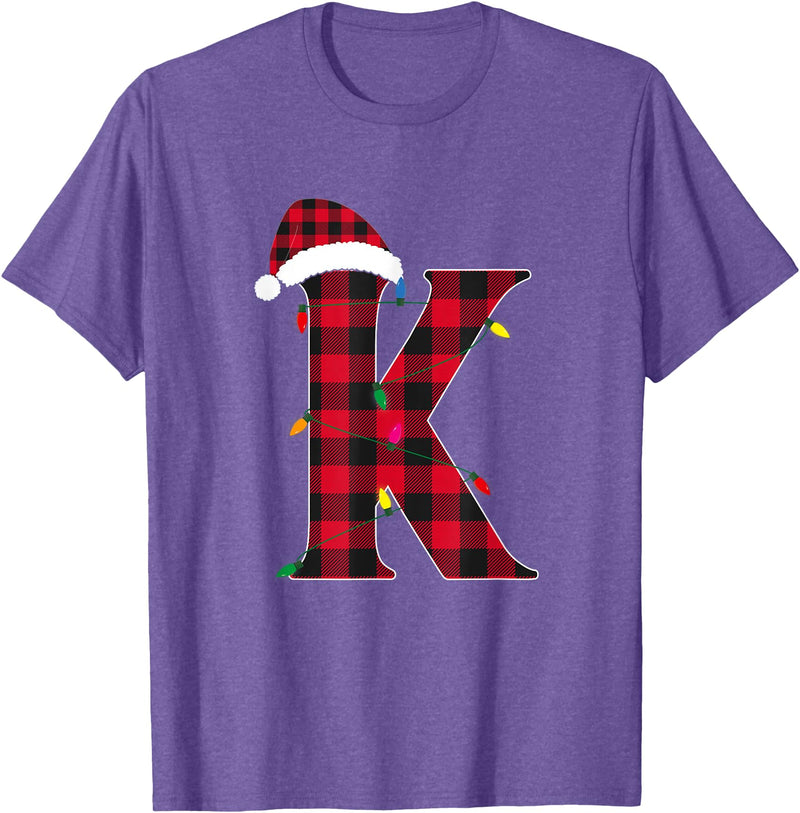 Awesome Letter K Initial Name Buffalo Plaid Christmas Pajama T-Shirt - Purple Heather