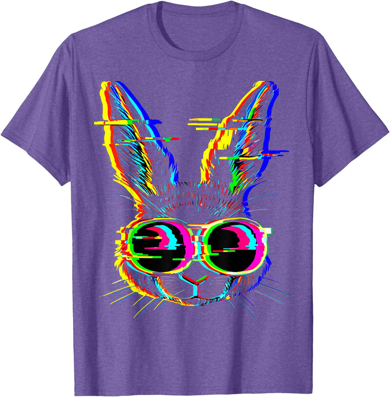 Trippy Rabbit Vibrant Glitch Effects Vaporwave EDM Lover T-Shirt in Purple Heather