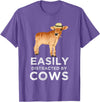 Cartba Cow Co. Fun Cute Easily Distracted By Cows Unisex-Adults Black T-Shirt - Purple Heather