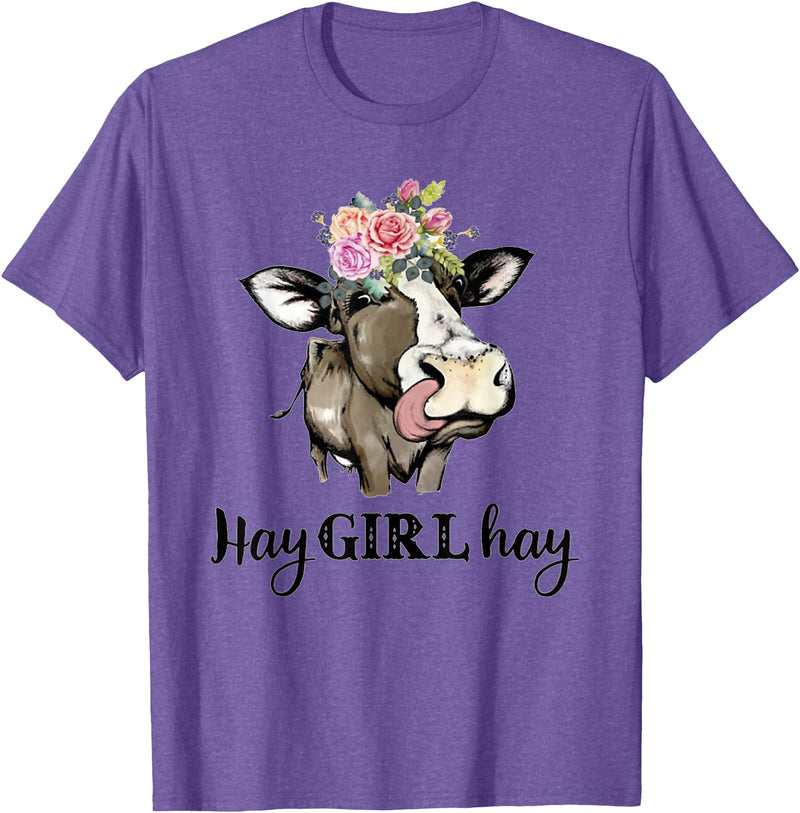 Funny Cow Design Cow Hay Girl Hay T-Shirt Funny Cow Lovers Heifer Gifts Tee T-Shirt - Purple Heather