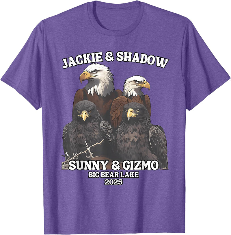 Jackie and Shadow Bald Eagle Family Tee Jackie and Shadow Sunny and Gizmo Big Bear Lake 2025 T-Shirt - Purple Heather