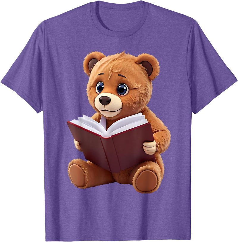 Funny Teddy Bear reading a book: Graphic for bear lovers T-Shirt - Purple Heather