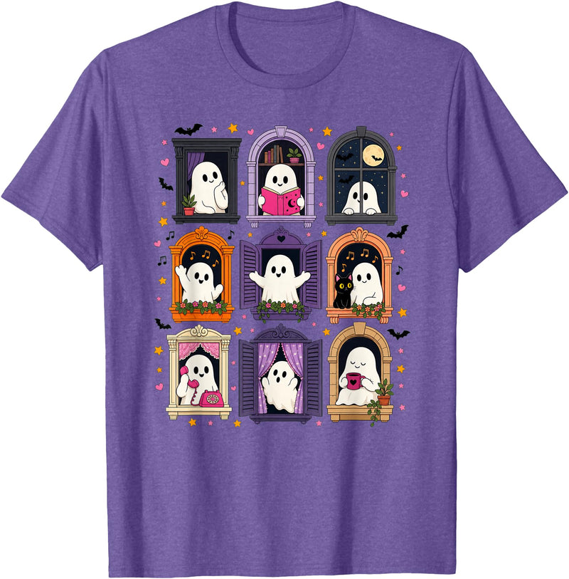 Cozy Spooky Aesthetic And Halloween Vibes Cute Halloween Kawaii Ghosts Spooky Season Costumes Fall T-Shirt - Purple Heather