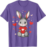 Rabbit Lover Heart Girls Valentine’s Day Women Bunny T-Shirt in Purple Heather