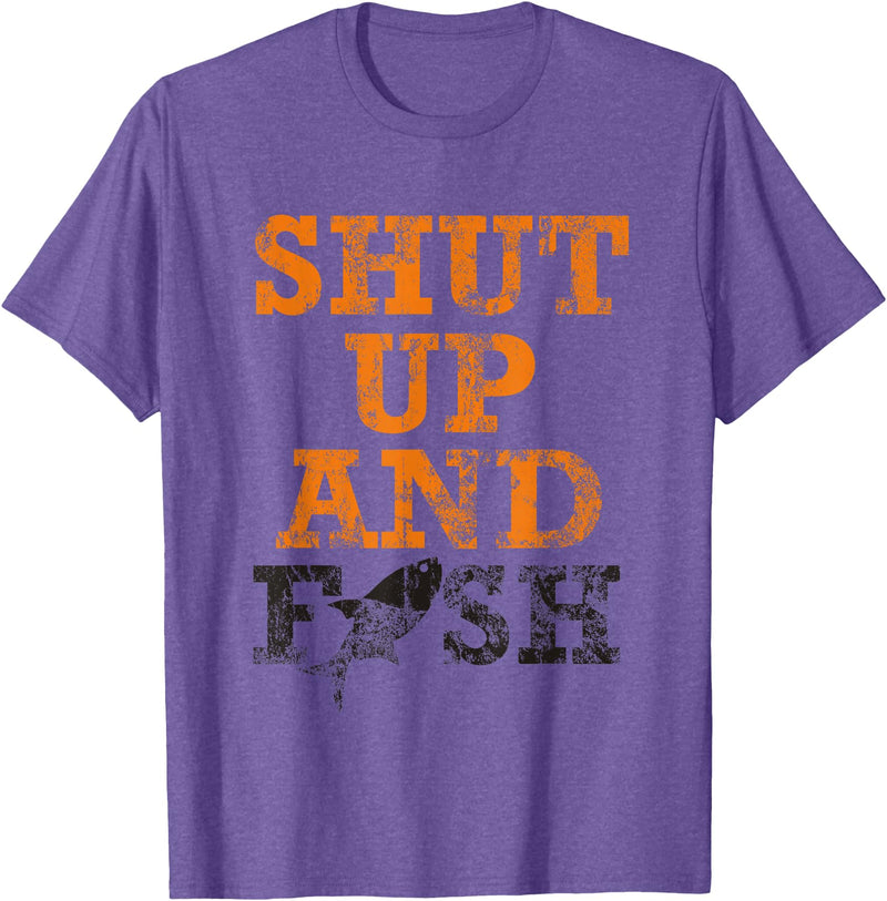 Green Cow Land Shut Up And Fish Distressed apparel T-Shirt - Purple Heather