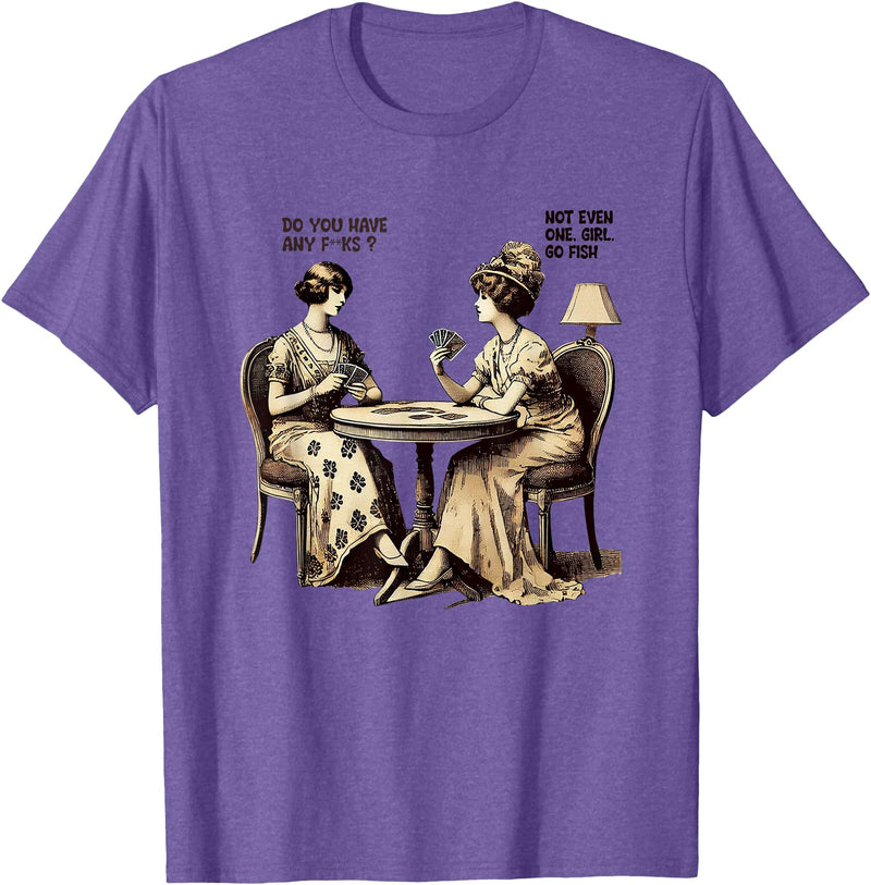 Funny Humor Card Game Wit Retro Vibe Do You Have Any Fucks Go Fish Humor T-Shirt - Purple Heather
