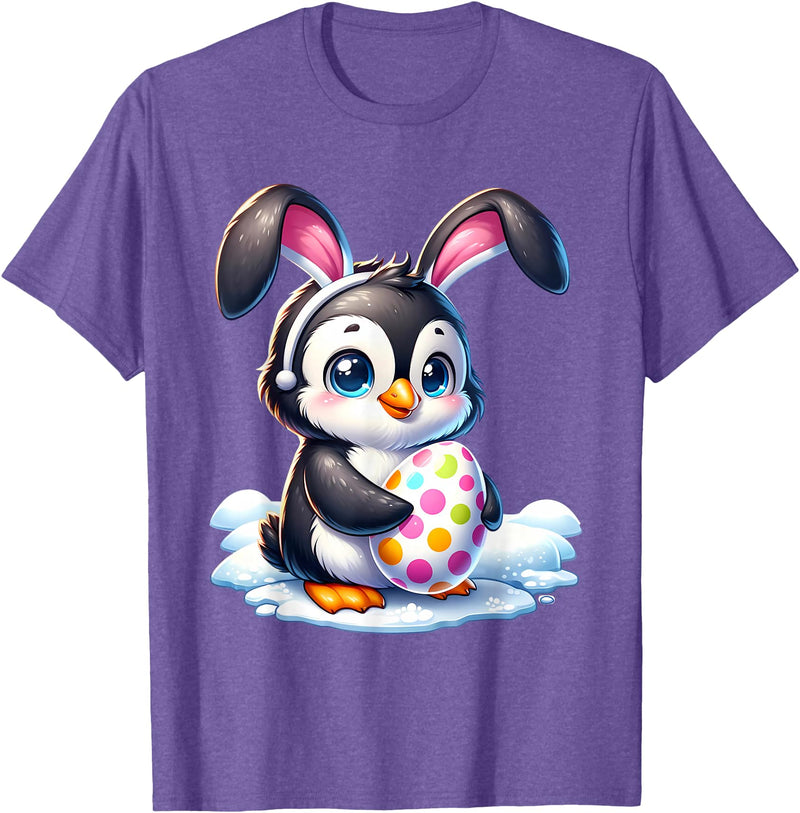 Easter Penguin Lover Egg Eggs Bunny Rabbit Bunnies Funny T-Shirt in Purple Heather
