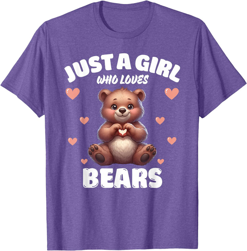 Bear Lover Tees, Bear Gifts by T&T Just A Girl Who Loves Bears, Cute Bear Lovers T-Shirt - Purple Heather