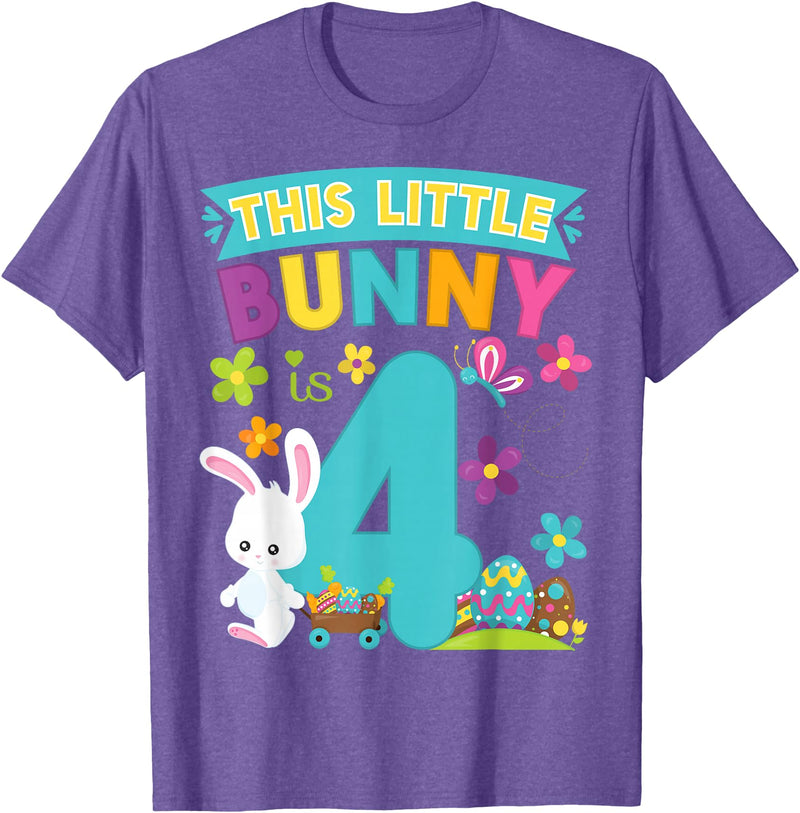 This Little Bunny Rabbit Is 4 Year Old Easter Birthday T-Shirt in Purple Heather