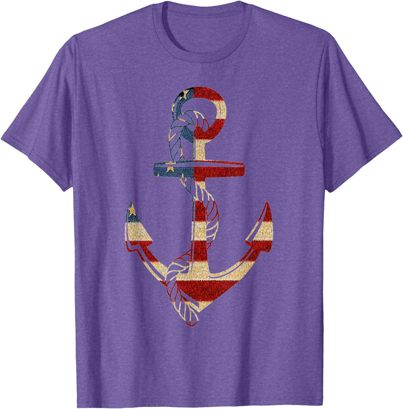 Buffalo Anchor Tees Company American Flag Anchor Shirt Patriotic Military July Navy USA T-Shirt - Purple Heather