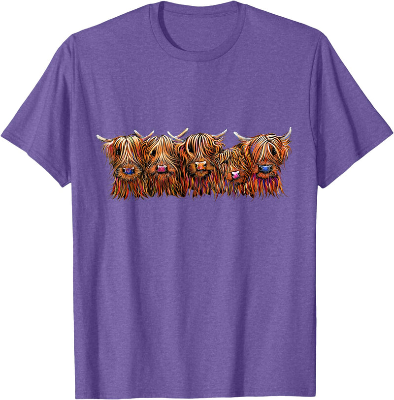 SHiRLeY MacARTHuR SCoTTISH HiGHLaND CoWS ' The HaiRY BuNCH oF Coos ' T-Shirt T-Shirt - Purple Heather