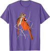 Red Cardinal Bird Male Female Vintage Red Cardinal Bird T-Shirt - Purple Heather