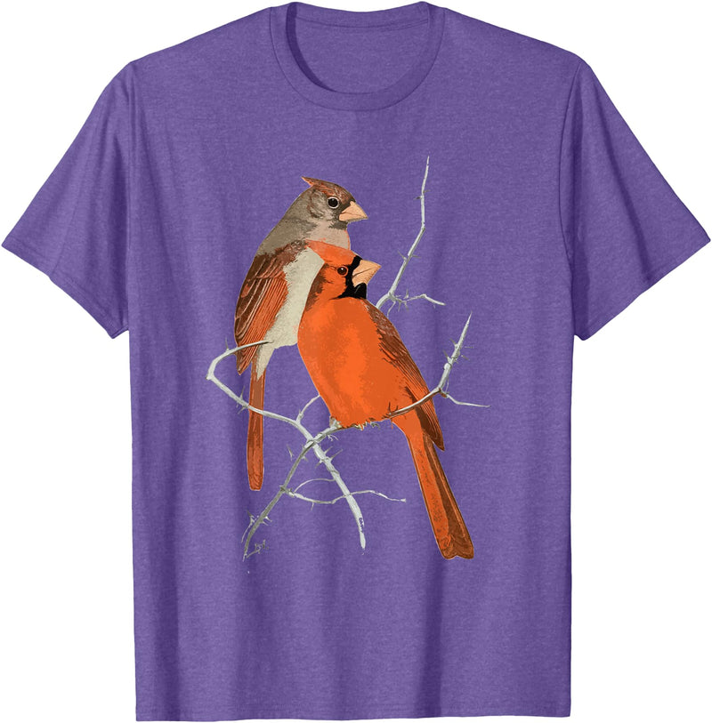 Red Cardinal Bird Male Female Vintage Red Cardinal Bird T-Shirt - Purple Heather