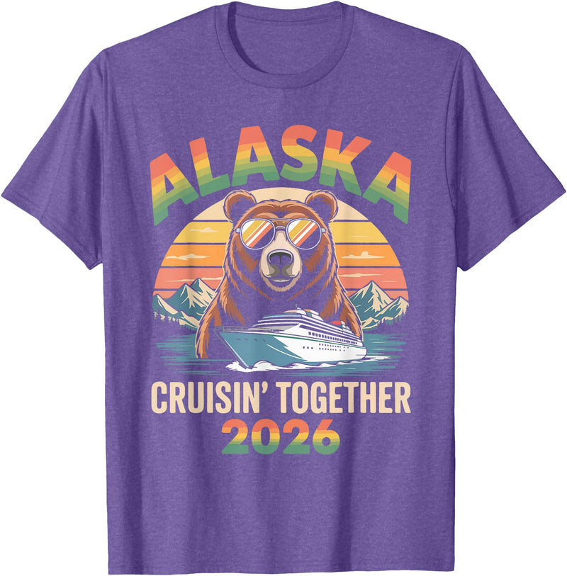 Alaska Cruise Crew Retro Travel Designs 2026 Alaska Cruise 2026 Bear Vacation Matching Group T-Shirt - Purple Heather