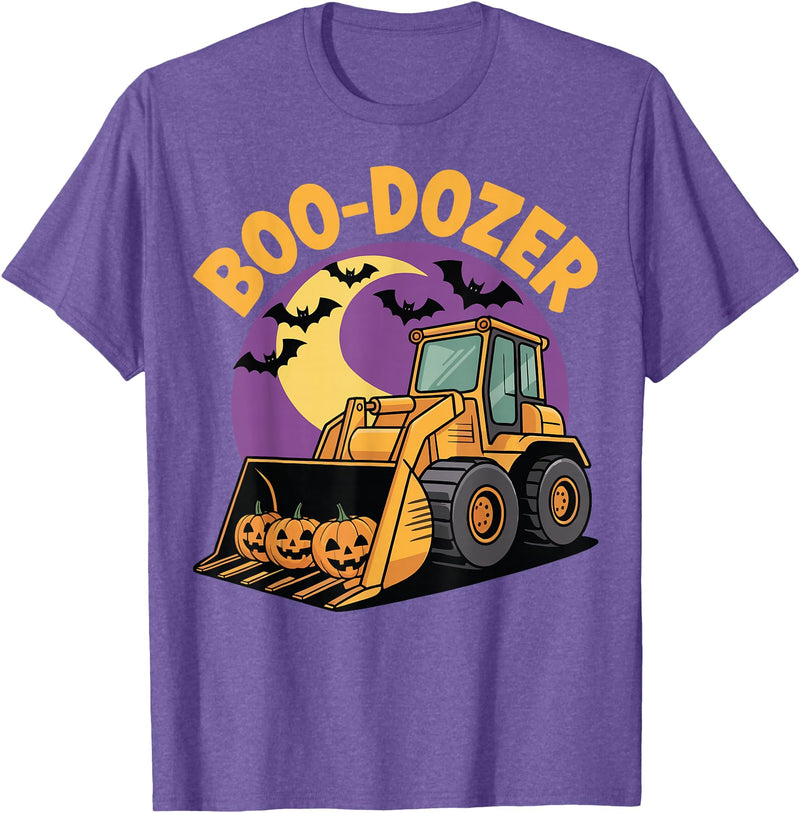 Bulldozer Halloween Costume Toddler Spooky Ghost Boo-Dozer Halloween Kids Bulldozer T-Shirt - Purple Heather
