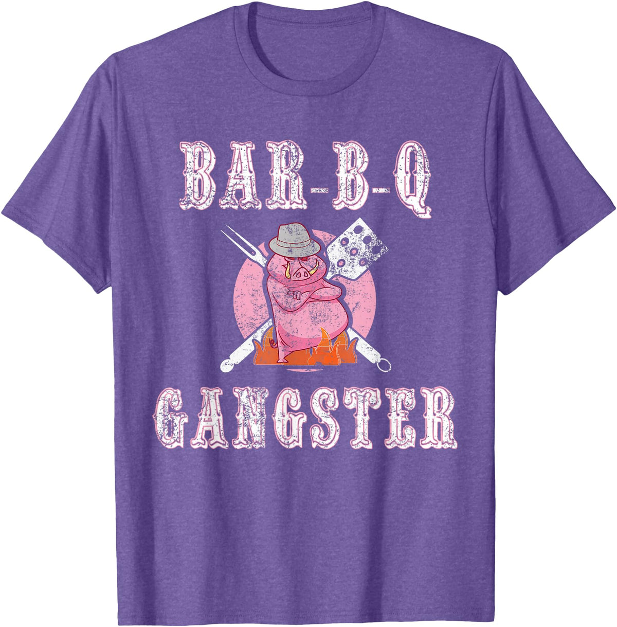 Pig Gangster BBQ Gift Ideas Funny BBQ Gifts for Men- Pork Pig Pit BBQ Gangster T-Shirt - Purple Heather