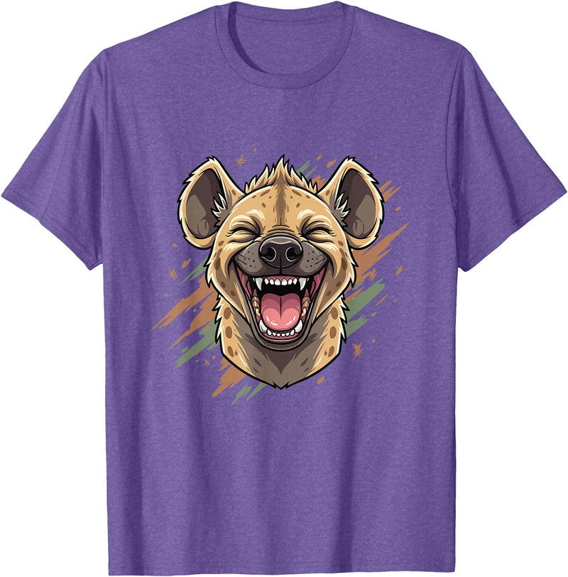 Laughing Hyena Cartoon Wild Safari Animal Hyena Laughing Face Funny Animal Safari Vibes T-Shirt - Purple Heather