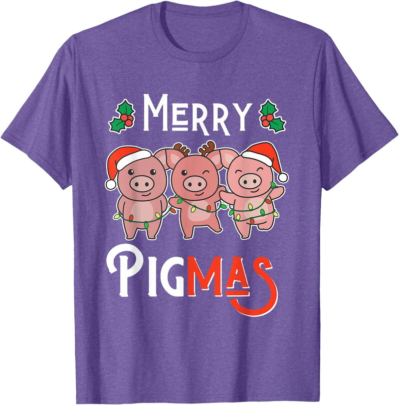Discover Christmas Pun Animals Here Merry Pigmas Pun Pig Christmas T-Shirt - Purple Heather