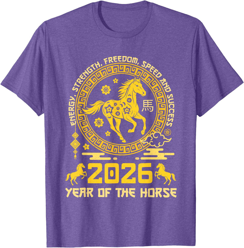 Happy Lunar Chinese New Year of The Horse 2026 Zodiac T-Shirt - Purple Heather