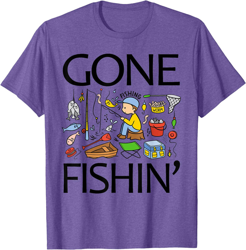 Funny Fishing Fishy Fisherman Fisher Anglers Shirt Gone Fishing-Shirt Youth Boys Kids Toddler Women Girls Cute T-Shirt - Purple Heather