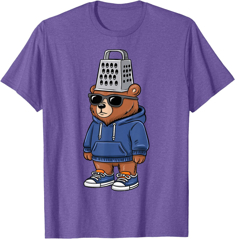 InGENIUS Bear Lover Shirts & Gifts Funny Bear with Cheese Grater Hat Sunglasses Bear Lover Boys T-Shirt - Purple Heather
