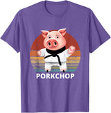 Animals Puns Pig Karate Pork Chop Pun T-Shirt - Purple Heather