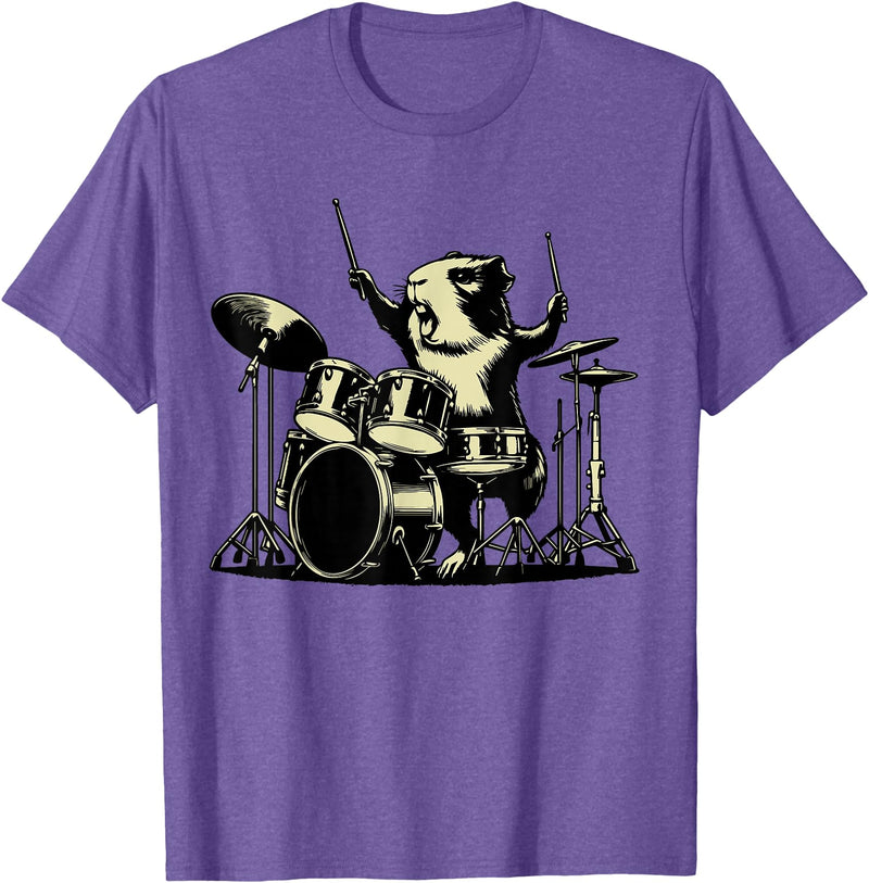 Retro Drummer Guinea Pig Lover Rock Design Guinea Pig Drummer Rock Drummer Guinea Pig Playing Drums T-Shirt - Purple Heather