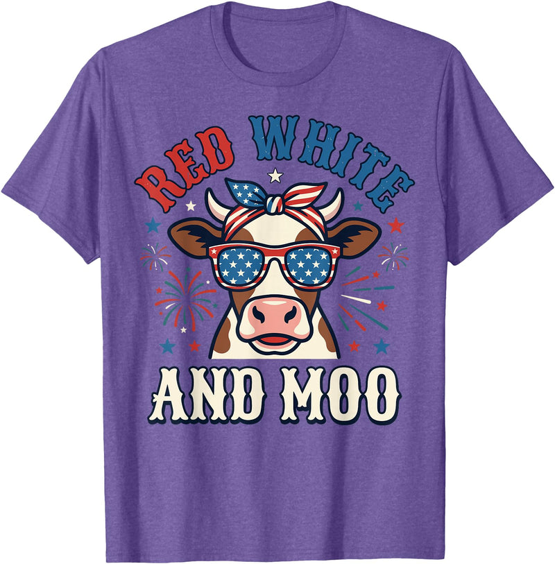 Patriotic Farm Cow Independence Day Red White and Moo Patriotic USA Flag Cow 4th of July T-Shirt - Purple Heather