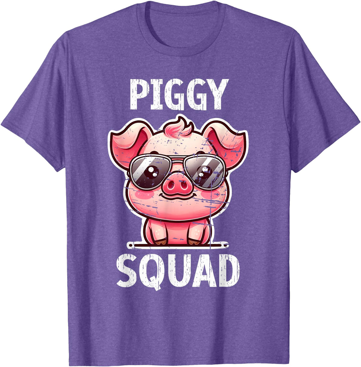 Pig Lovers Apparel and Home Decor Shop Funny Pig Wearing Sunglasses Piggy Squad Farm Farmer T-Shirt - Purple Heather