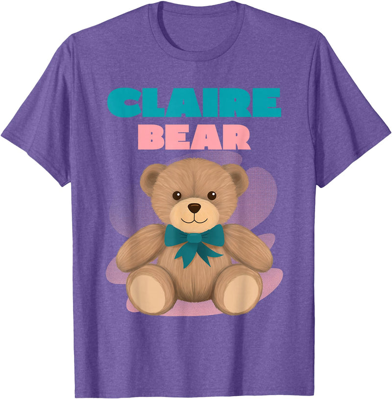 TheNiftyStitches CLAIRE Bear T-Shirt - Women's Black Cartoon Bear T-Shirt - Small - Short Sleeve - Classic Fit - All Seasons - Purple Heather