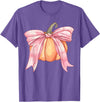 Coquette Halloween Tees NYC Coquette Autumn Pumpkin Pink Bow Girly Halloween Fall Women T-Shirt - Purple Heather