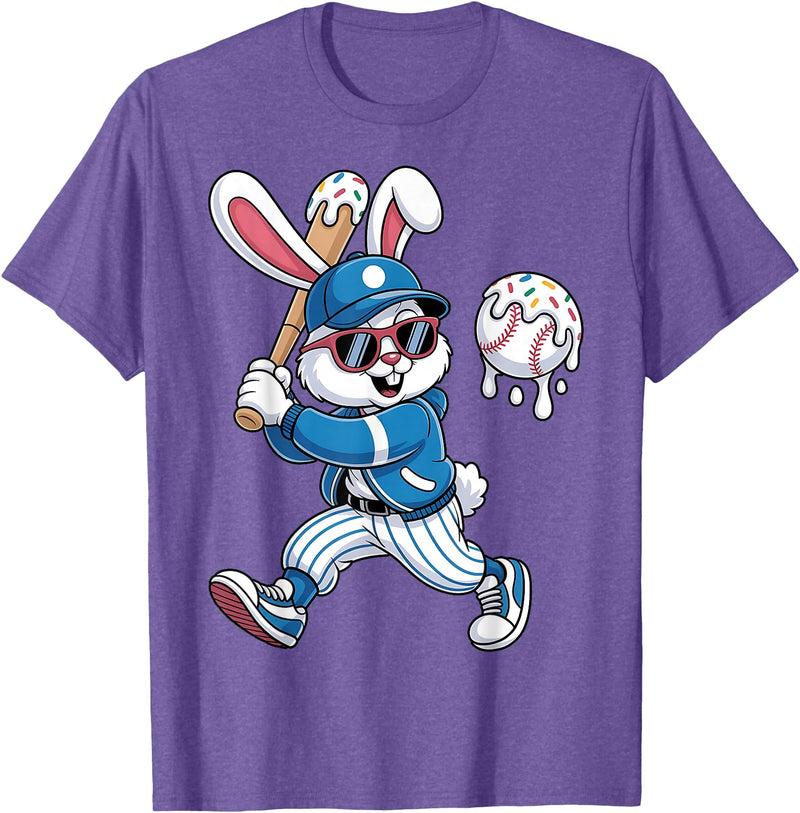 Funny Baseball Drip Rabbit Bunny Easter Men Boys Kids T-Shirt in Purple Heather